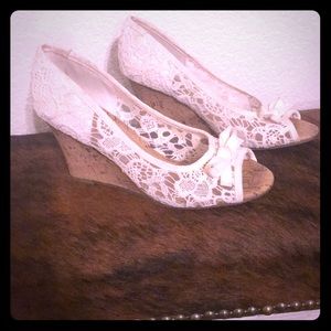 Pretty white lace wedges